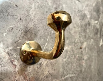 Handmade Unlacquered Brass Wall Hook, Rustic Hanger
