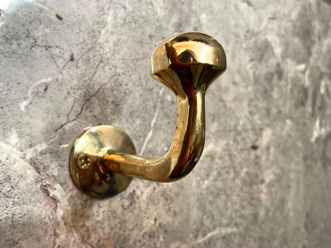 Ganci Appendiabiti Antichi In Ottone Bronzo - Set Da 5 Pezzi Con Viti