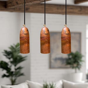 Set of 3 Burnt Copper Pendant Light , Vintage Copper Light Fixture, Farmhouse Copper Lamp, Antique style ceiling Lights
