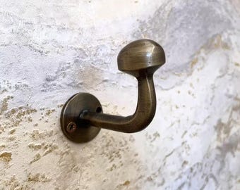 Handmade Brass Wall Hook – Unlacquered Bronze Hook | Solid Vintage Patina Towel or Coat Hanger
