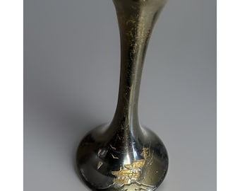 Vintage Japanese Mixed Metal Etched Scene Vase 5" Tall
