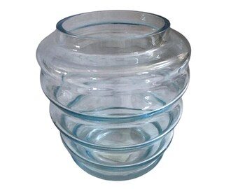 Large Egermann Blue Glass Vase With Gold and Dimensional Flowers