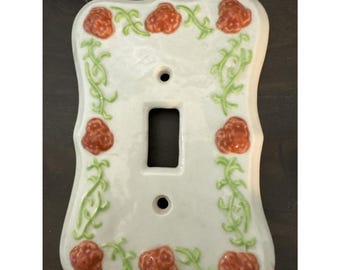 Vintage Floral Porcelain Light Switch Plate Cover Duncan Enterprise Ceramic 1974