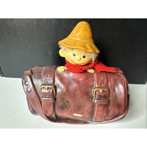 Cute Vintage 1970&#39;s Piggy Bank, Little Boy Handmade RARE Made in Korea