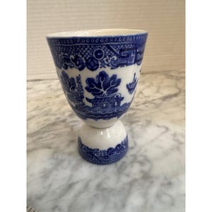 Allertons Old Willow Blue White Double Egg Cup Made in England Vintage Ceramic