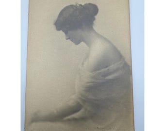 Antique 1927 Pictorialist Profile Portrait Woman Sepia Photograph Cardstock 5x7