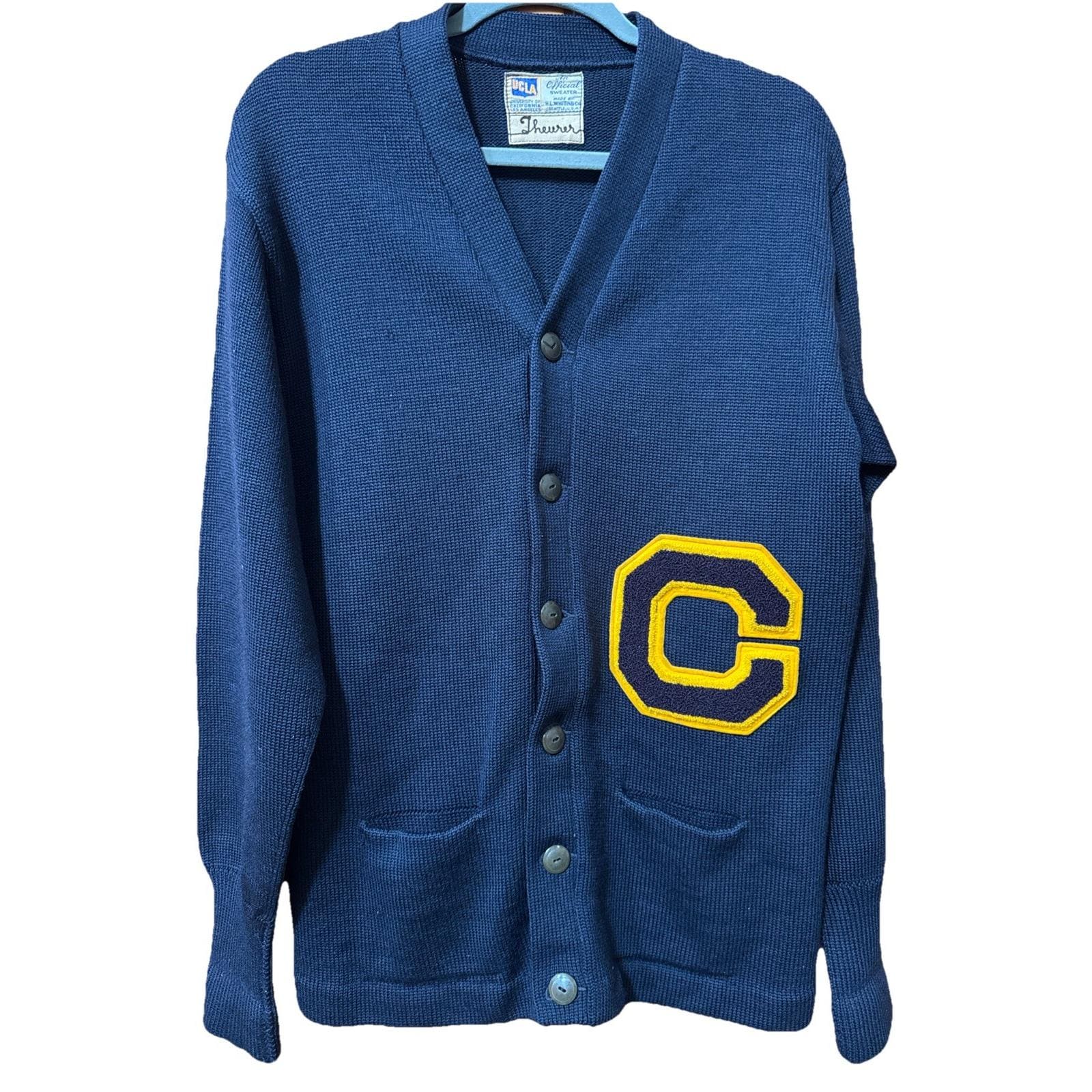 VTG UCLA H.L Whiting Navy Letterman Cardigan Sweater C Patch SZ 