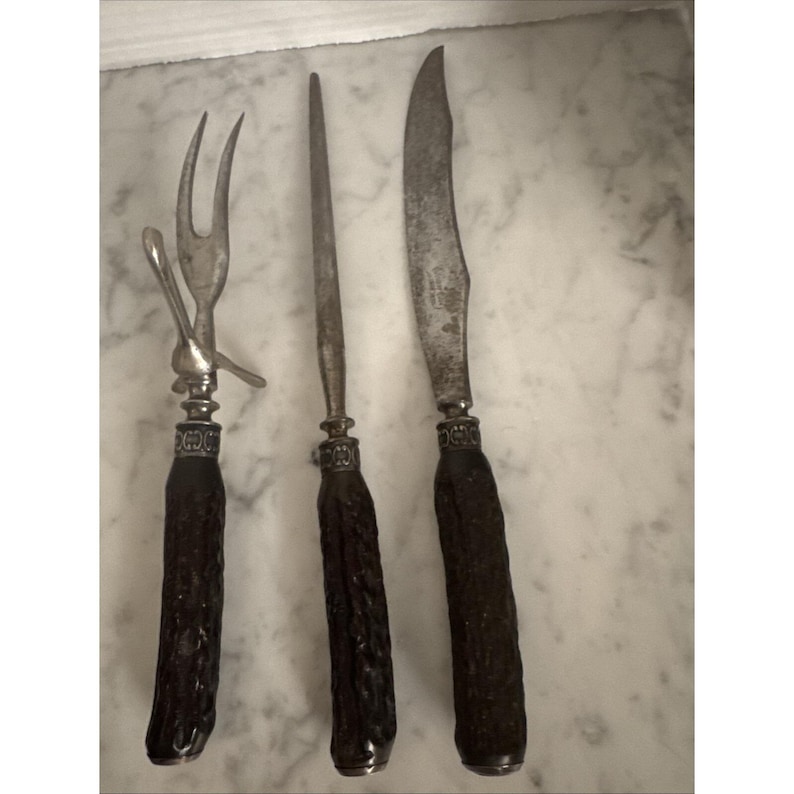 Vintage Clean Cut Trademark handle knife ,meat fork, sharpening steel RARE image 1