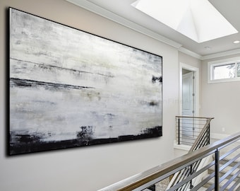 Pintura panorámica extragrande, arte abstracto original, pintura al óleo contemporánea, obra de arte moderna pintada a mano en bruto del artista estadounidense Sky Whitman