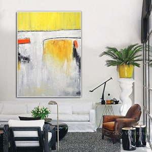 Original Yellow Orange Abstract Painting Urban Modern Art Large Geometric Oil Painting Wall Art Colorful Artwork 30x40 Vertical Painting