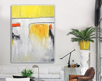 Original Yellow Orange Abstract Painting Urban Modern Art Large Geometric Oil Painting Wall Art Colorful Artwork 30x40 Vertical Painting