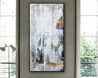 Original Abstract Painting, One Of A Kind Wall Art, NYC Loft Style Wall Décor Urban Grunge 24x48 Oil Painting Contemporary Art Ready To Ship