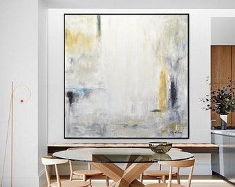 Large Oil Painting Original Modern Abstract Art White Amber Yellow Blue Oil Painting Contemporary Art Interior Design Wall Art Sky Whitman