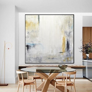 Large Oil Painting Original Modern Abstract Art White Amber Yellow Blue Oil Painting Contemporary Art Interior Design Wall Art Sky Whitman