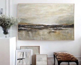 Original Large Landscape Painting One Of A Kind 38x60 Abstract Oil Painting, Sienna Brown Modern Design Artwork, For Living Room, Office