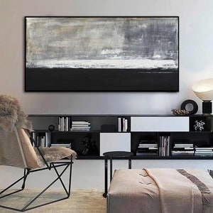 Long Panoramic Original Painting, Extra Large Abstract Wall Art, Modern Oil Painting, Black White Brown Art On Canvas, Contemporary Art image 2