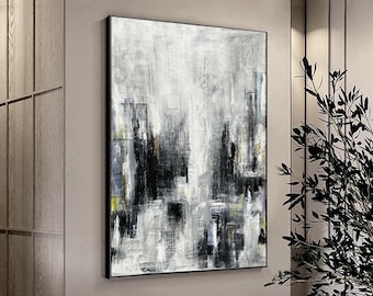 Large Original Abstract One Of A Kind 40x58 Painting, Urban Industrial Design Oil Painting Gray White For Office Space Or Living Room