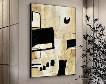 Large Abstract One Of A Kind 40x58 Painting, Geometric Painting On Canvas, Frame Optional, Original Hand Painted Shapes Design