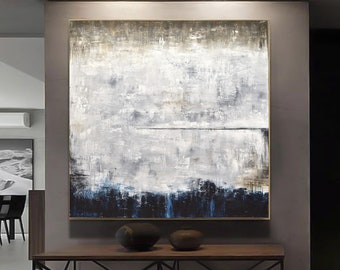 Blue Gray Umber Abstract Painting Oversized Wall Art Square Oil Painting Contemporary Artwork For Office Wall Or Living Room by Sky Whitman