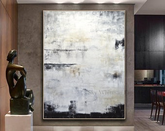 Abstract Painting Contemporary Art Oil Painting Original Large Gray Vertical Textured Design Artwork Urban Art Modern High End - Sky Whitman