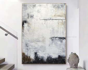 Large Original Abstract Painting Wall Art Room Decor Handmade Vertical Contemporary Artwork Black White Brown Painting On Canvas