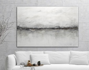 Original White Minimal Oil Painting Contemporary Art Hand Painted Light Greige Canvas XXL Sizes & Float Frame Options Available Sky Whitman