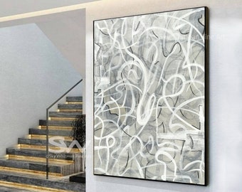 Large One Of A Kind Oil Painting White Greige Abstract Art Unique High Quality Expressionist Painting On Canvas Ready To Hang by Sky Whitman
