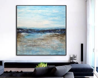 Original gran pintura abstracta arte moderno azul océano pintura pintura acrílica paisaje contemporáneo pintura al óleo arte mural por Sky Whitman