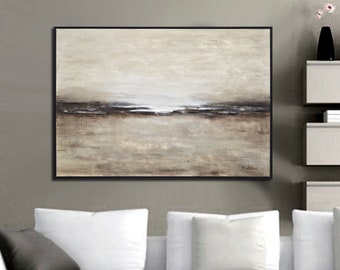 Large Framed Painting Abstract Art Original Modern Contemporary Landscape Earth Tones Oil Painting Beige Taupe Brown Coffee by Sky Whitman
