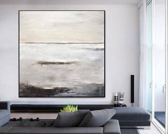 Abstract Painting Large Original Oil Painting Modern Art Taupe White Brown Contemporary Design Canvas FLOAT FRAME AVAILABLE by Sky Whitman