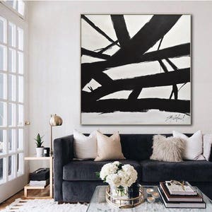 Minimalist Painting Black and White Abstract Art Large Wall Art ...