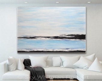 Original Hand Painted Abstract Blue White Landscape Art On Canvas Large Art Wall Art Acrylic Painting by Sky Whitman