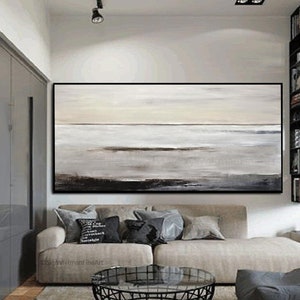 Original Painting Extra Large Abstract Art Modern Oil Painting Panoramic Taupe Gray Coffee Brown Art On Canvas Contemporary Art Sky Whitman image 2