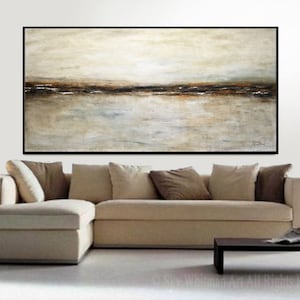 XXL Large Original Oil Painting Landscape Earth Tones Abstract Art Taupe Brown Huge Contemporary Modern Art Work Ready To Hang Sky Whitman