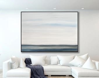 Blue Abstract Painting Original Art Deep Smoked Blue and Gray Contemporary Oil Painting Art On Canvas Seascape Modern Painting Sky Whitman