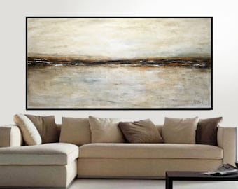 XXL Large Original Oil Painting Landscape Earth Tones Abstract Art Taupe Brown Huge Contemporary Modern Art Work Ready To Hang Sky Whitman