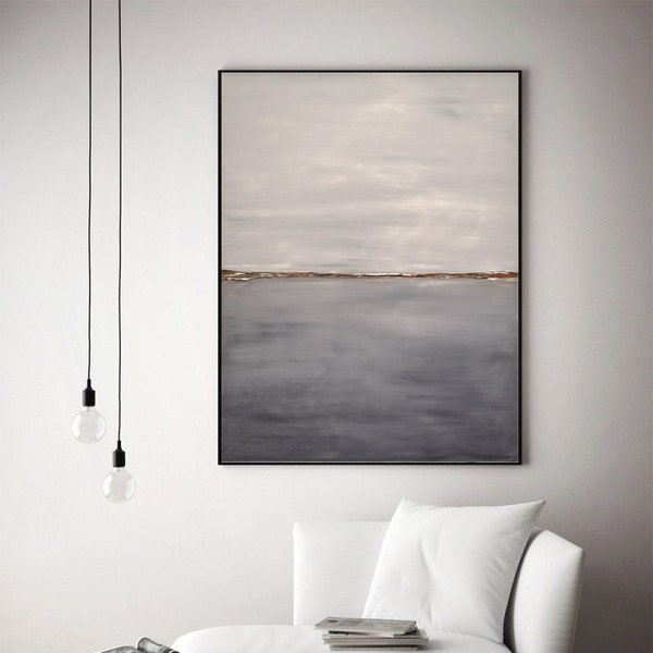 Large Original Painting Modern Contemporary Art Landscape 30 x 40 Abstract Handmade Gray Wall Art Acrylic Painting by Sky Whitman