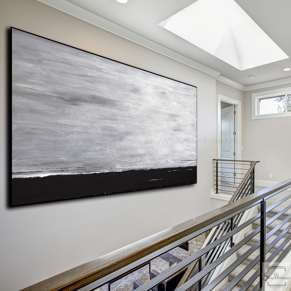 Large Original Abstract Art Black and White Painting Contemporary Oil ...