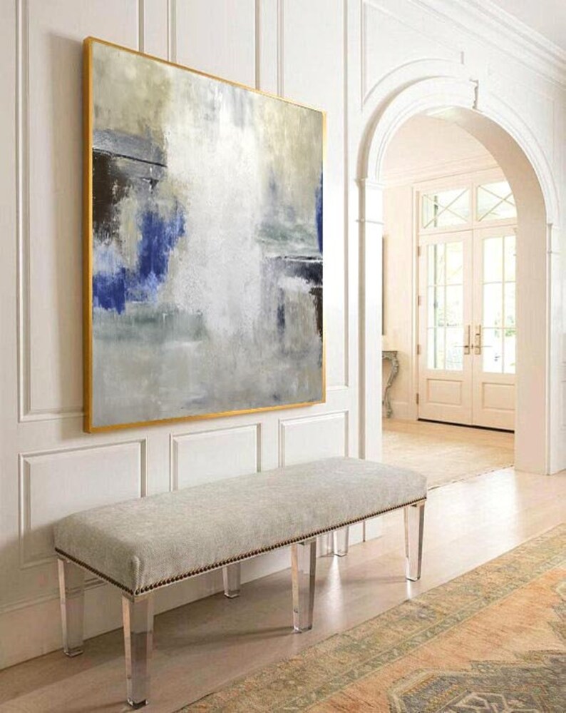 Large Framed Abstract Painting Original Modern Art Taupe Navy Etsy