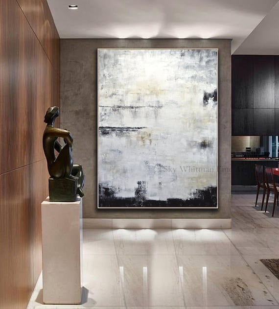 Abstract Painting Contemporary Art Oil Painting Original Large Gray Vertical Textured Design Artwork Urban Art Modern High End - Sky Whitman