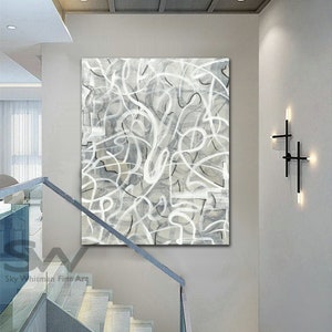 Large One Of A Kind Oil Painting White Greige Abstract Art Unique High Quality Expressionist Painting On Canvas Ready To Hang by Sky Whitman image 9