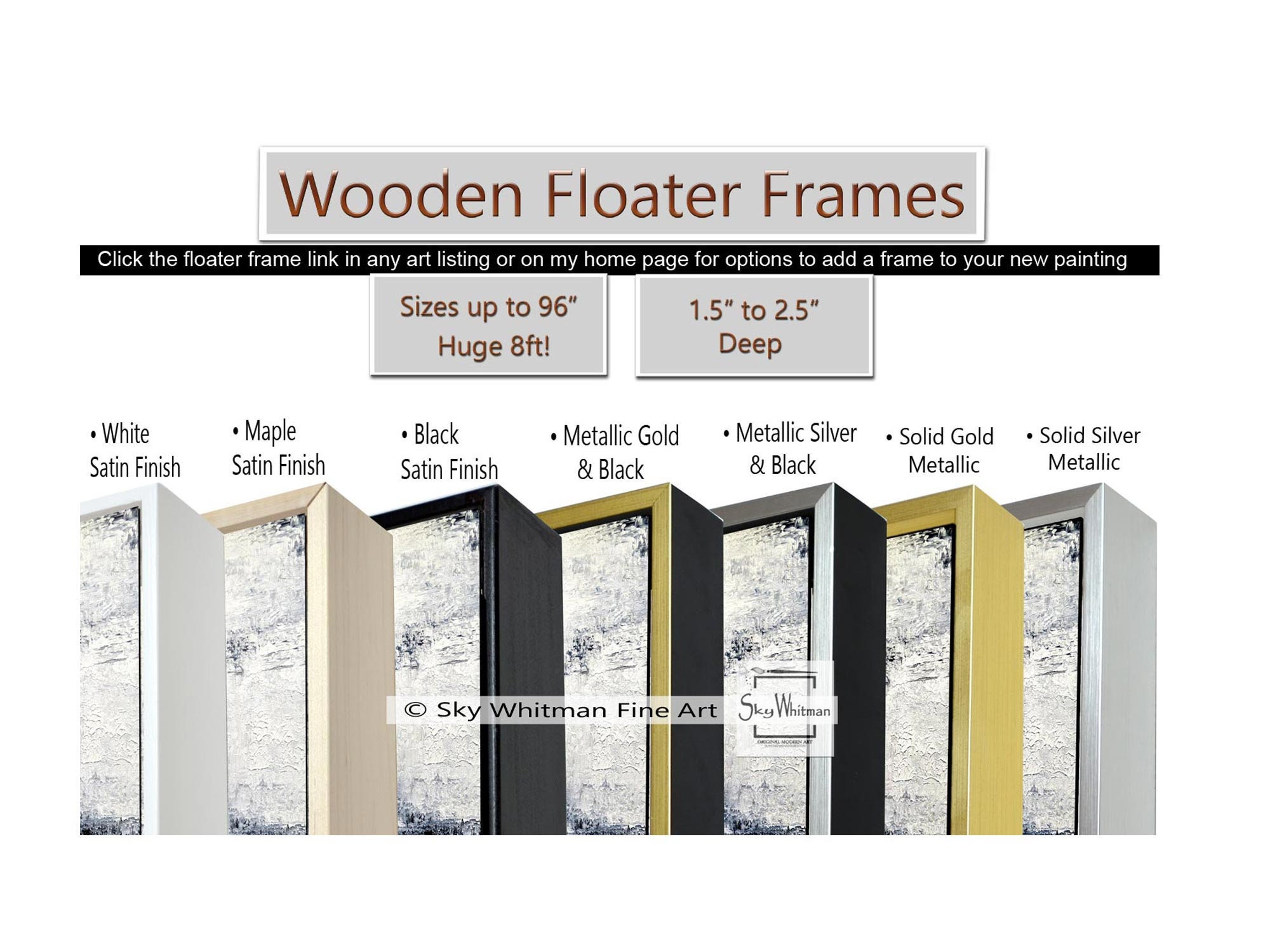Wood Floater Frame for Painting 5x7, 6x8, 8x10 Inches. Solid Oak
