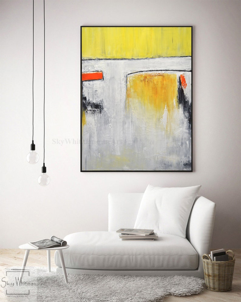 Original Yellow Orange Abstract Painting Urban Modern Art Large ...