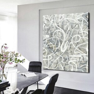 Large One Of A Kind Oil Painting White Greige Abstract Art Unique High Quality Expressionist Painting On Canvas Ready To Hang by Sky Whitman image 8