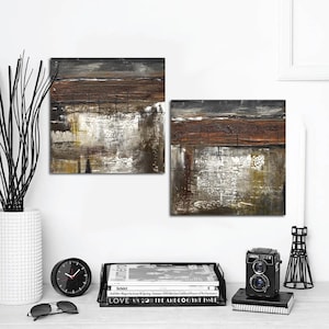 Set of 2 Paintings Original Modern Abstract Art Dyptych 12x12 Oil on Deep Canvas Wall Art Square Contemporary Art - Sky Whitman
