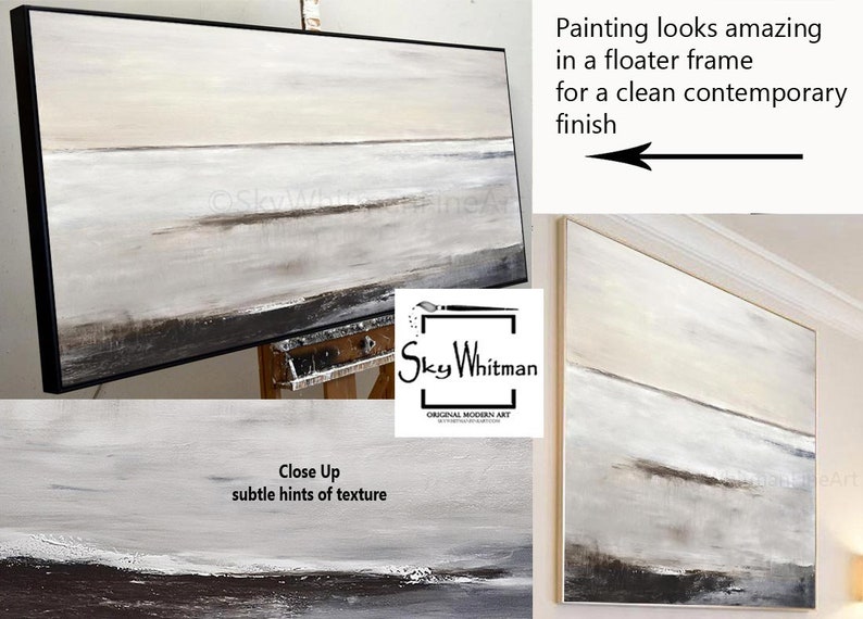 Original Painting Extra Large Abstract Art Modern Oil Painting Panoramic Taupe Gray Coffee Brown Art On Canvas Contemporary Art Sky Whitman image 6