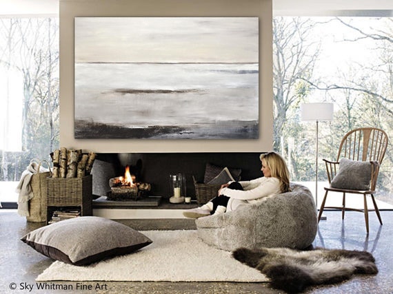 Original Hand Painted Abstract Warm Earth Tones Taupe Suede Brown Calming Landscape Art On Canvas Float Frame Options Available Sky Whitman