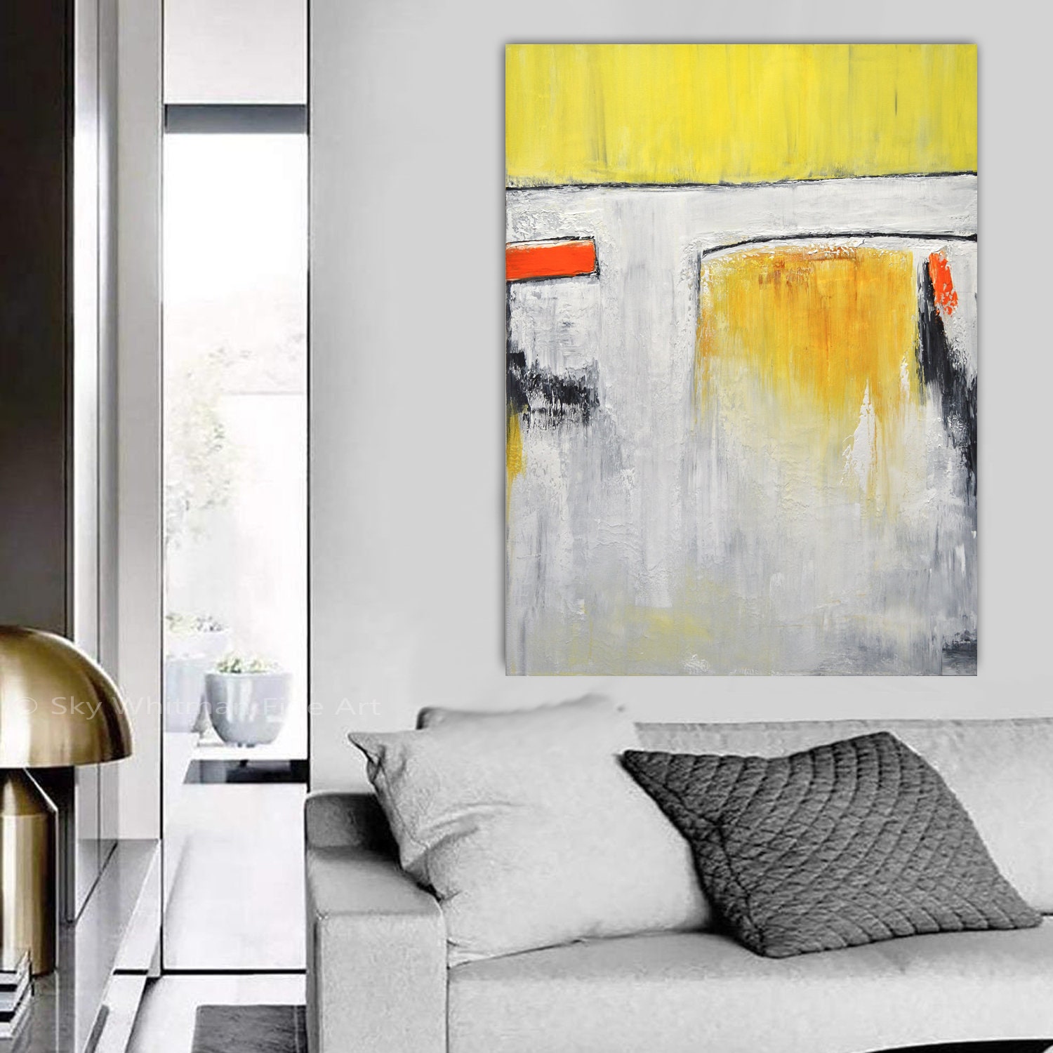 Original Yellow Orange Abstract Painting Urban Modern Art Large ...
