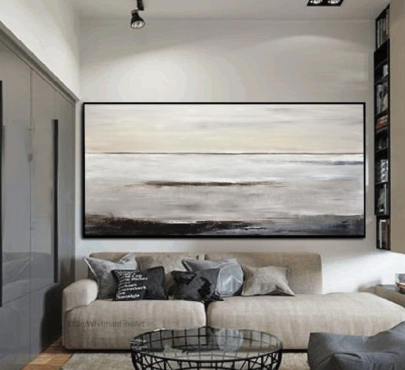 Original Painting Extra Large Abstract Art Modern Oil Painting Panoramic Taupe Gray Coffee Brown Art On Canvas Contemporary Art Sky Whitman image 2