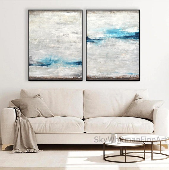 Diptych Paintings Large Original Abstract Artwork Large Wall Art Set of 2 Paintings Contemporary Art Oil Paintings 2 Piece - Sky Whitman